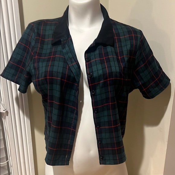 🎄Forever 21  Plaid Button-Up Women's Top - Green and Black Size Large 🎄 - Picture 14 of 16